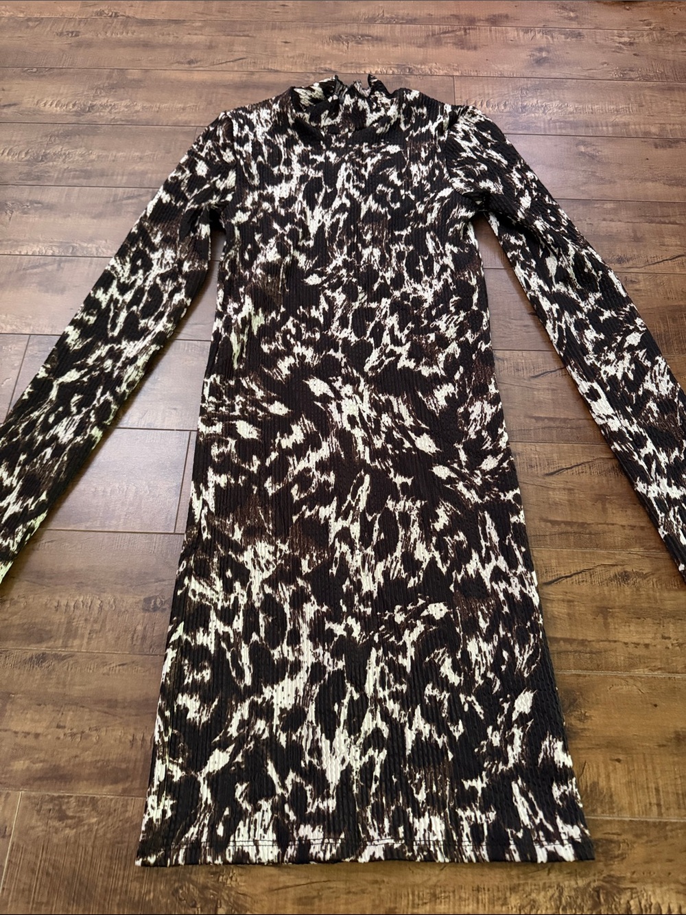 ZARA Women's brown & beige Animal Print Long Sleeve Dress